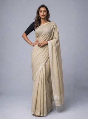 Olive Green Handwoven Needle Jaal Work (All Over) Cotton Jamdani Saree